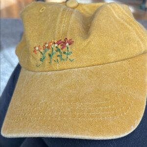 Embroidered Floral Mustard Cap